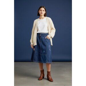 Oilily NWT Denim Embroidered Beaded Embellished Midi Skirt Wide Belt Dragonfly